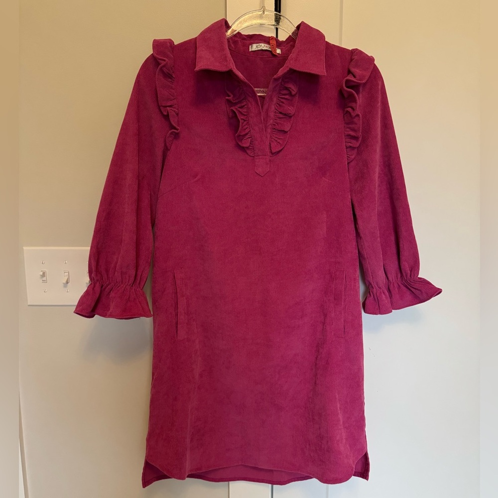 Women’s Joy Joy Pink Ruffle Corduroy Dress